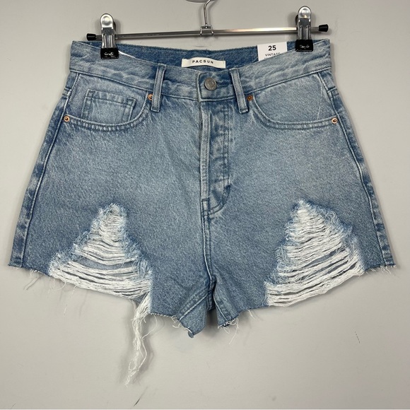 NWT PacSun Light Blue Ripped Vintage High Waisted Denim Shorts 25 Boho Beach - Picture 5 of 16